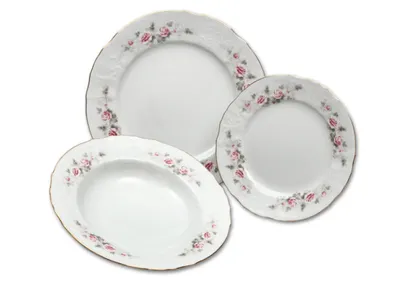 Image de Set d'assiettes Thun Bernadotte, rose, ligne or, 18 pièces