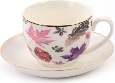 Produktbild von Tasse und Untertasse aus New Bone China im Maple Design 0,15 l mit Goldauflage
