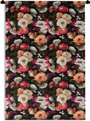 Produktbild von MuchoWow® Wandteppich Wandbehang Blumen - Muster - Pastell 90x135 cm Tapisserie Dekoration Wandtuch - Baumwolle - Wandskulptur