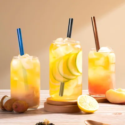 Produktbild von 6 Stück Bubble Tea-Strohhalme aus Edelstahl, 21,5 cm, bunte Metallstrohhalme, Jumbo Bubble Tea-Strohhalme, bunte Strohhalme mit 2 Reinigungsbürsten, extra breit, gerades Strohhalm
