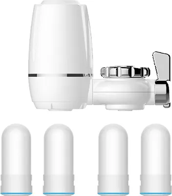 Produktbild von Wasserhahn-Filtrationssystem Wasserhahn-Wasserfilter entfernt Chlor, Metalle und Sedimente – für Standard-Wasserhähne (1 Maschine, vier Ersatzkartuschen)