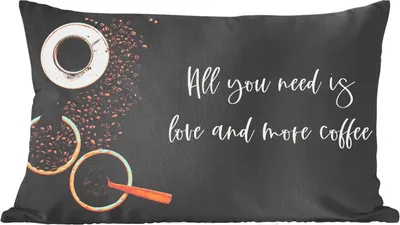 Produktbild von MuchoWow® Zierkissen Sofakissen Wohnzimmer Dekokissen 60x40 cm Sprichwörter - Kaffee - Liebe - Zitate - Alles was du brauchst ist Liebe und mehr Kaffee - Kopfkissen - Polster mit Foto