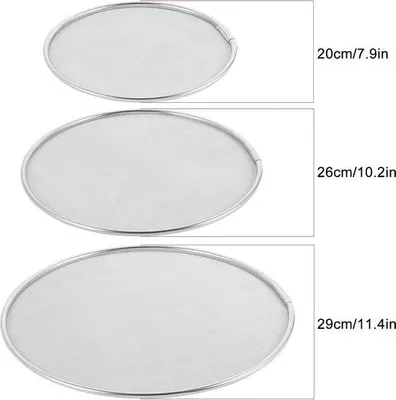 Immagine prodotto di Set di 3 paraspruzzi Unyqoos® in acciaio inossidabile 430 (20/26/29 cm) – a maglie fini, resistenti all'olio, adatti per pentole e padelle, con manico lungo che rimane fresco al tatto
