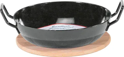 Produktbild von Krüger Schlemmerpfanne mit Holzteller aus Stahl beschichtet 20cm
