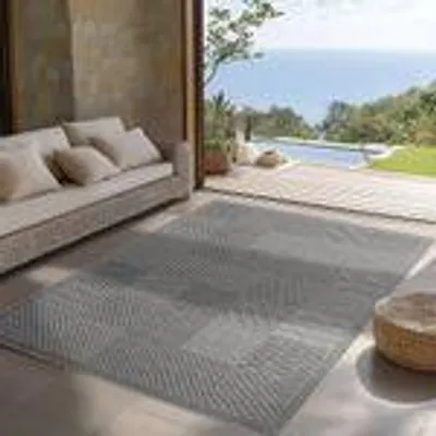 Produktbild von Indoor Outdoor Teppich wetterfest, Ideal für Küche, Balkon, Terrasse, Wohnzimmer und Esszimmer, Boho Stil, Größe: 120 x 170 cm, Farbe: Grau-2