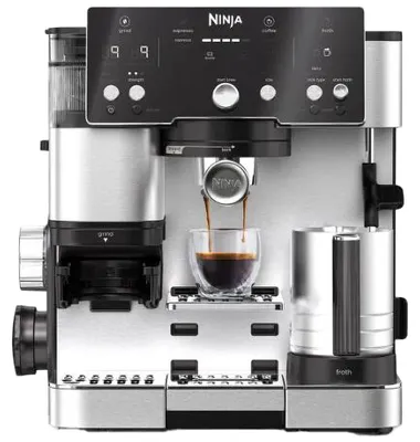 Zdjęcie produktu dla Ninja ES501EU, Ekspres do espresso, 2 l, Ziarna kawy, Wbudowany młynek, 1650 W, Czarny, Stal nierdzewna