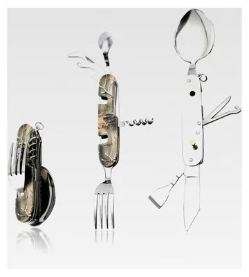 Produktbild von Edelstahl Campingbesteck Klappbar - 9 in 1 Outdoor Reisebesteck Set für Camping, Wandern, Picknick, Grillen, Familienalltag