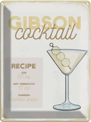Produktbild von vianmo Blechschild 40x30 cm Gibson Cocktail Recipe Essen Trinken