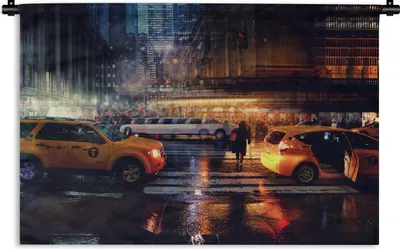 Produktbild von MuchoWow® Wandteppich Wandbehang Taxis am Abend 120x80 cm Tapisserie Dekoration Wandtuch - Wanddekorationen - Wandtücher