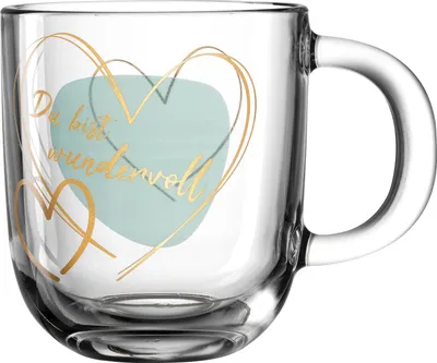 Produktbild von Leonardo Tasse Emozione Du bist wundervoll, Henkelbecher, Kalk-Natron-Glas, Türkis, 400 ml, 033231