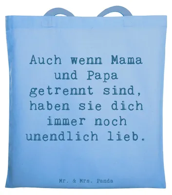 Produktbild von Mr. & Mrs. Panda totebag Spruch Trennung von den Eltern - Sky Blue - Geschenk, Familien Liebe, Trostspender, schwierige Zeiten, Mutmacher, Shopping Tasche, Schultasche