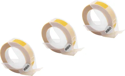 Produktbild von vhbw 3x 3D Prägeband-Schriftband-Kassette kompatibel mit Dymo E-303, E-202E, Jet, E-505, E-404, E-101, E-5500 Etiketten-Drucker 3m x 9mm Weiß auf Gelb