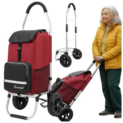 Obrázek produktu pro WOBELL | Nákupní vozík Nákupní taška velká lehká voděodolná Termotaška 45 l – SKLÁDACÍ, GUMOVÁ KOLA 20 CM, REFLEXNÍ, AŽ 50 KG