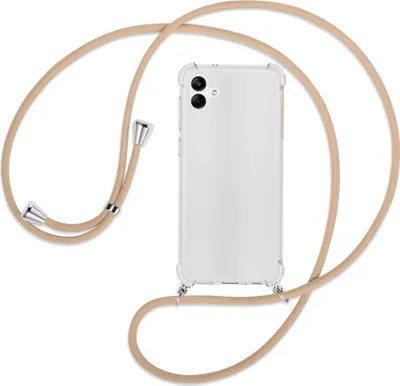 Produktbild von Handykette Backcover-Schutzhülle mit Band (Metall silberfarben) für Samsung Galaxy A04 4G (6.5'') - beige