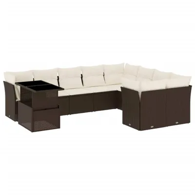 Produktbild von 10-tlg. Garten-Sofagarnitur mit Kissen Braun Poly Rattan