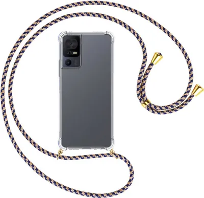 Produktbild von Handykette Backcover-Schutzhülle mit Band (Metall goldfarben) für TCL 40 SE (6.75'') - blau+beige
