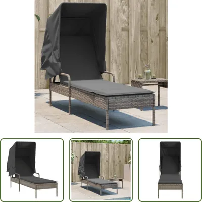 Produktbild von The Living Store Sonnenliege mit Dach Grau Poly Rattan