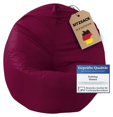 Produktbild von BuBiBag Sitzsack Kinder mit Füllung – 2in1 Sitzsack & Sitzkissen, Bean Bag Indoor Outdoor wasserfest | Weinrot 85 cm