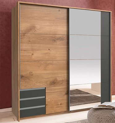 Schwebetürenschrank Emden Kleiderschrank 180x64x198cm plankeneiche graphit