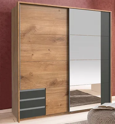 Produktbild von Schwebetürenschrank Emden Kleiderschrank 180x64x198cm plankeneiche graphit