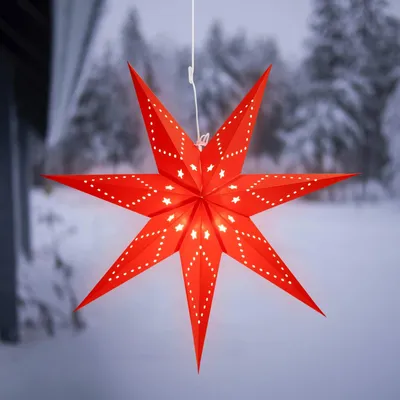 Produktbild von SALCAR LED Papierstern Weihnachten mit Beleuchtung, 3D Leuchtstern Fenster zum Aufhängen, 75cm Adventsstern mit E14 Lampe, LED Stern Weihnachtsdeko, Rot