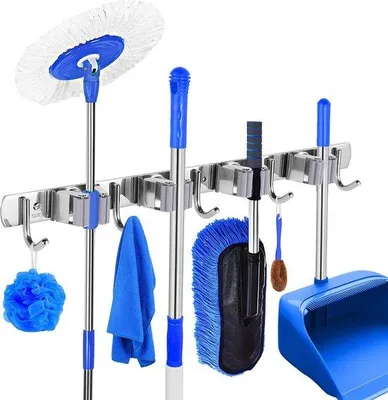 Produktbild von Famanu Wandbesenhalter - Edelstahl - 4 Schlitze - 5 Haken