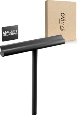 Produktbild von ovimar Duschabzieher Tomma | magnetisch | ohne Bohren | aus Silikon mit Stahlkern | schwarz | Abziehlippe 23,5 cm | zur Reinigung der Duschwand, Fliesen oder auch Fenster