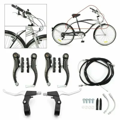 Imagen del producto de Kit de frenos para bicicleta: Juego completo de frenos V-brake para la parte delantera y trasera. Compatible con la mayoría de las bicicletas: bicicletas de carretera, bicicletas de montaña, BMX