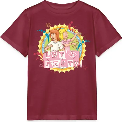 Produktbild von Spreadshirt Bibi Und Tina Let's Party Kinder Basic T-Shirt, 122/128 (7-8 Jahre), Burgunderrot