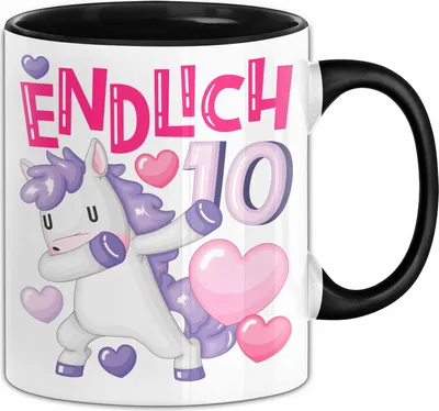 Produktbild von 10. Geburtstag Geschenk Tasse Becher Mädchen Einhorn Geburtstagsgeschenk Tochter Endlich 10 (Schwarz)