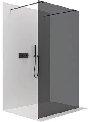 Obrázok produktu pre Sprchová zástená Walk-in Onyx Duo, ľavá/pravá - 8 mm - hranatá nosná konštrukcia - čierna matná, sklo: grafit - 50x200 cm