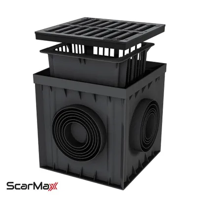 Produktbild von ScarMaxx - Hofablauf 300x300 mm C250 - Bodenablauf mit Schmutzfangeimer, mit Anschluss für KG Rohr verschiedener Größe - Bodenablauf aus Kunststoff