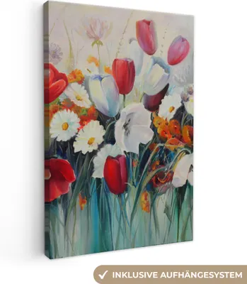 Produktbild von MuchoWow® - Leinwandbilder - Malerei - Ölgemälde - Blumen, Wandbild, Wanddeko Bilder Wohnzimmer, 80x120 cm