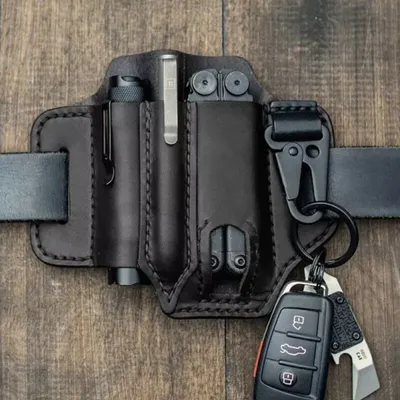Obrázek produktu pro Pánské kožené pouzdro Outdoor Belt Bag Multifunction Multitool Bag Sheath Black