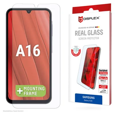 Produktbild von Displex Panzerglas (10H, 2D) für Samsung Galaxy A16, Eco-Montagerahmen, kratzer-resistent, Samsung, Galaxy A16, Trockene Anwendung, Schmutzabweisend, Schlagfest, Kratzresistent, Transparent, 1 Stück(e)