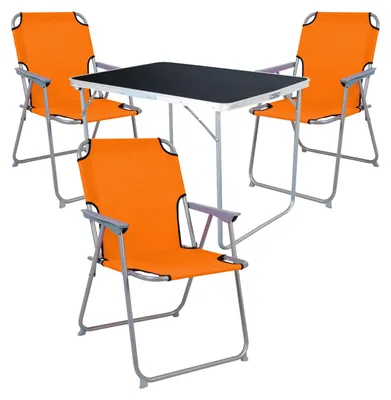 Image de set de camping 4 pièces table de camping + 3 chaises de camping chaise pliante orange