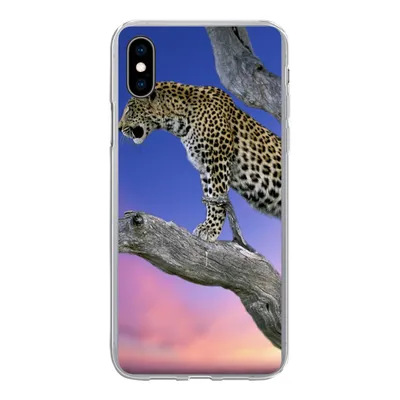 Produktbild von MuchoWow® Handyhülle Schutzhülle Hülle für iPhone Xs Leopard - Baum - Zweig Silikon Softcase Handy Hülle - Handytasche