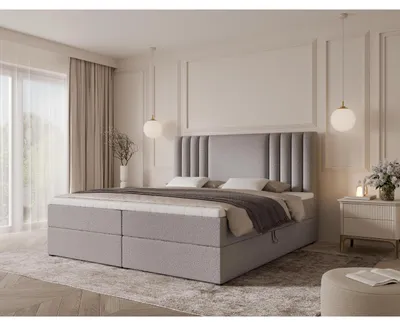 Produktbild von 140 cm Boxspringbett MILANO mit gestepptem Kopfteil, Taschenfederkernmatratze H3/H4, 2 Bettkästen, Bouclé/Velvet, ohne Topper
