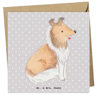 Produktbild von Mr. & Mrs. Panda Glückwunschkarte Langhaar Collie Lebensretter - Grau Pastell - Geschenk, anlasskarte, Britischer Hütehund, Grußkarte, faltkarte, Klappkarte, doppelkarte