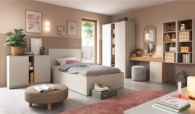 Produktbild von Jugendzimmer Komplett Set in Kaschmir mit Eiche, Liegefläche 140x200 cm FIER-129