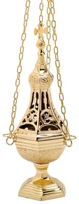 Räucherstäbchenhalter 31 cm, Messing, Gold, mit Kette 70 cm