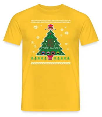 Produktbild von Spreadshirt Power Rangers Ugly Christmas Weihnachtsbaum Männer T-Shirt, 3XL, Gelb