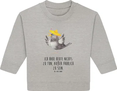 Produktbild von Mr. & Mrs. Panda Organic Baby Pullover Rabe Sombrero 12. - 18. Monat - Heather Grey - Geschenk, Motivation, Bullover, Spruch Positiv, Elster, Vögel, Lustige Sprüche