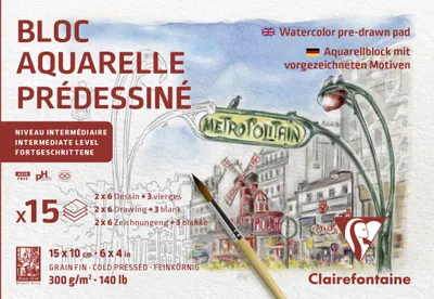 Produktbild von Clairefontaine 5x Aquarellblock 10x15cm 15 Blatt Motiv Paris 975727C