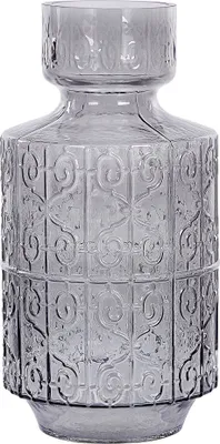 Produktbild von BELIANI Blumenvase Grau Glas 33 cm Hohe Form Karaffe-Optik mit Schmalem Hals Struktur Modern Tischdeko Wohnaccessoires Deko Glasvase Wohnzimmer Flur