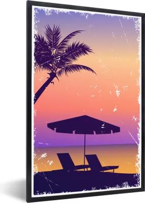 Produktbild von MuchoWow® MuchoWow® Gerahmtes Poster Strandkorb - Sonnenschirm - Luft - Sommer 60x90 cm - Poster mit zchwarzem Bilderrahmen - Kunst