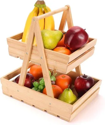 Produktbild von Famanu Obstkorb 2-stufiger Bambus Halter - Aufbewahrung für Obst, Gemüse und Snacks