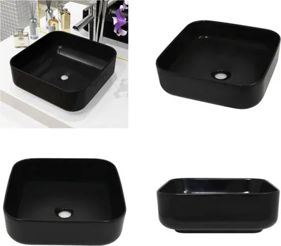 Obrázek produktu pro vidaXL Umyvadlo keramické čtvercové černé 38 x 38 x 13,5 cm - Umyvadlo - Umyvadlo - Umyvadla