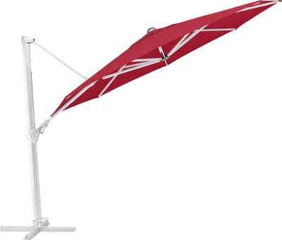 Produktbild von Kettler Easy Swing Ampelschirm 350 cm, UPF 50+, inkl. Abdeckhaube+ Schirmständer, silber/rot, Aluminium/Polyester mit Polyurethan-Beschichtung