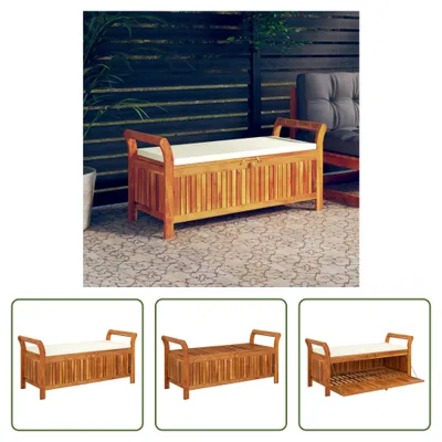 Produktbild von The Living Store Garten-Truhenbank mit Kissen 126 cm Massivholz Akazie